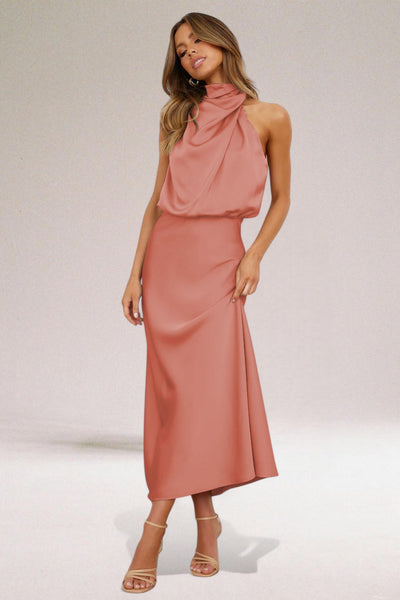 Flavia ™ | Robe Satin Élégance avec Décolleté Licou