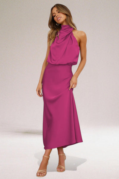 Flavia ™ | Robe Satin Élégance avec Décolleté Licou