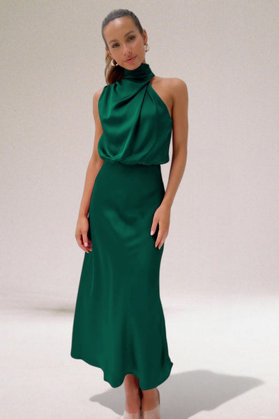 Flavia ™ | Robe Satin Élégance avec Décolleté Licou