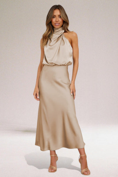 Flavia ™ | Robe Satin Élégance avec Décolleté Licou