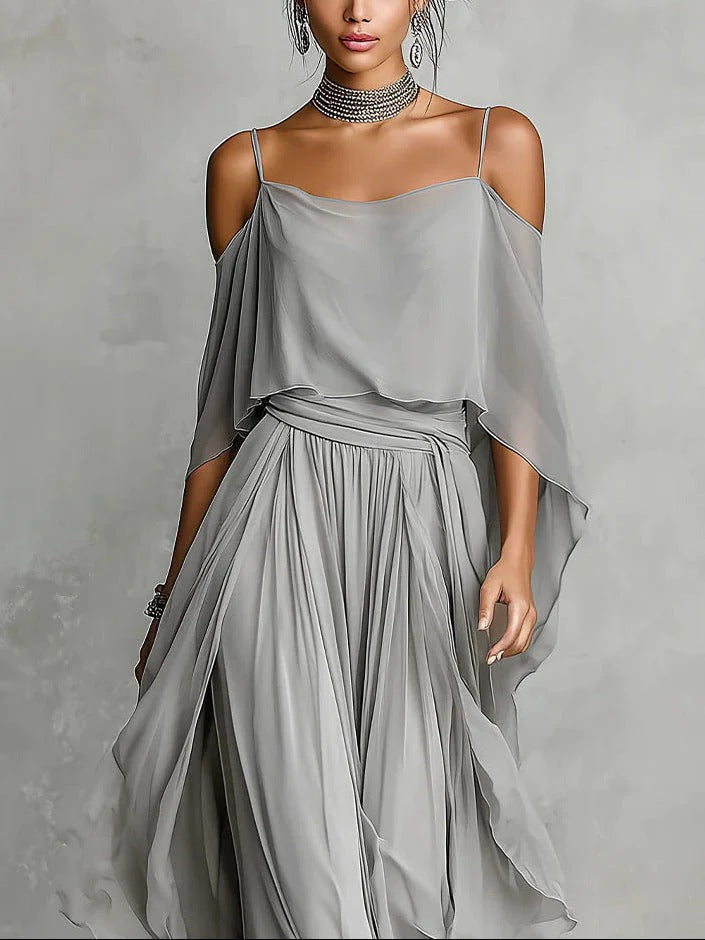 Ensemble Fluide Gris Élégant Top à Bretelles & Pantalon Léger